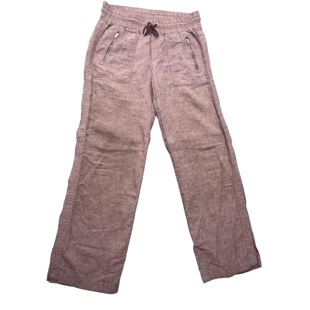 Athleta Cabo‎ Linen Wide Leg Pants Womens 8 Pink Elastic Waist Zip Pockets